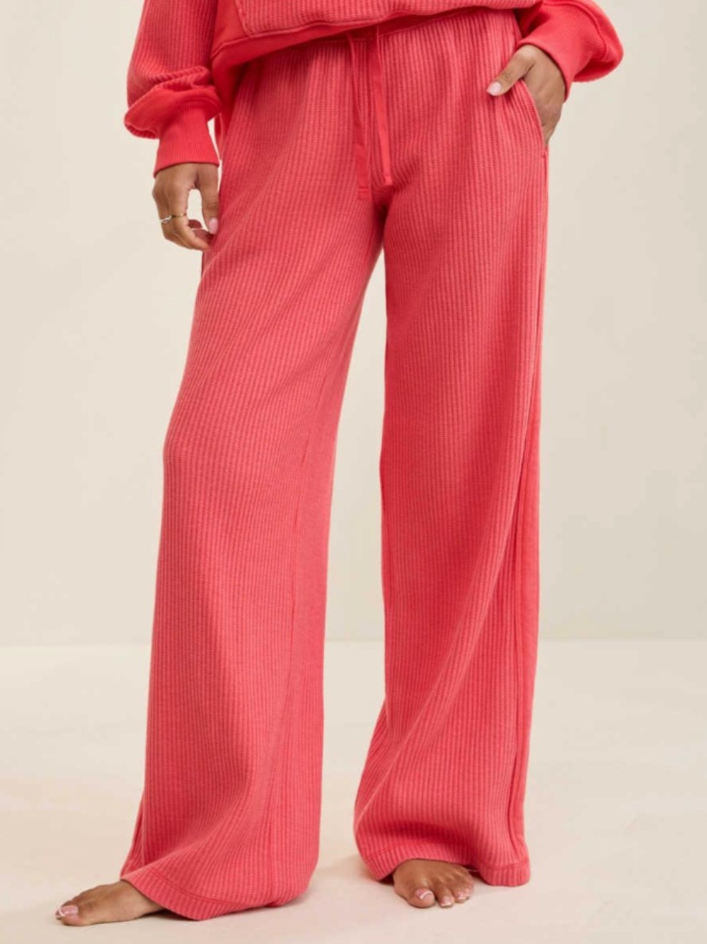 aerie Coral Ribbed Wide-Leg Lounge Pants